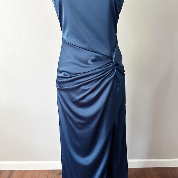 Abercrombie & Fitch Navy Satin Sleeveless Ruched Formal Dress Women's Size Small - Picture 4 of 14